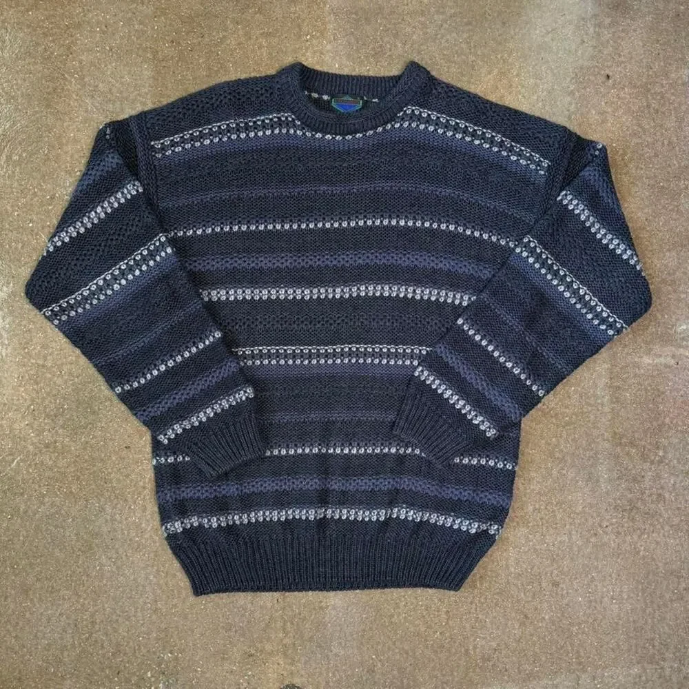 Etchings Knit Sweater Dark Gray Patterned Stripe Cozy Vintage‎ Style L